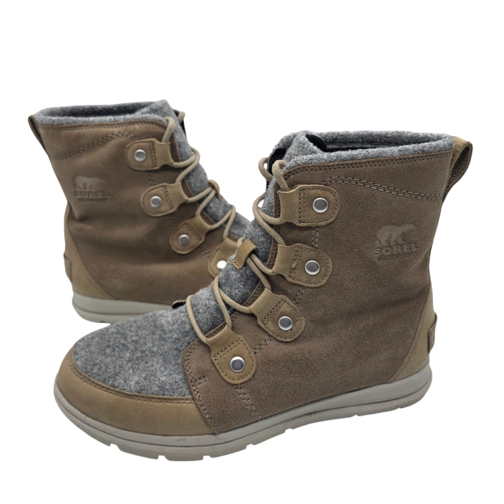 Sorel Explorer Joan Felt WP Winter Khaki Leather Suede Boots Women’s Size 10
